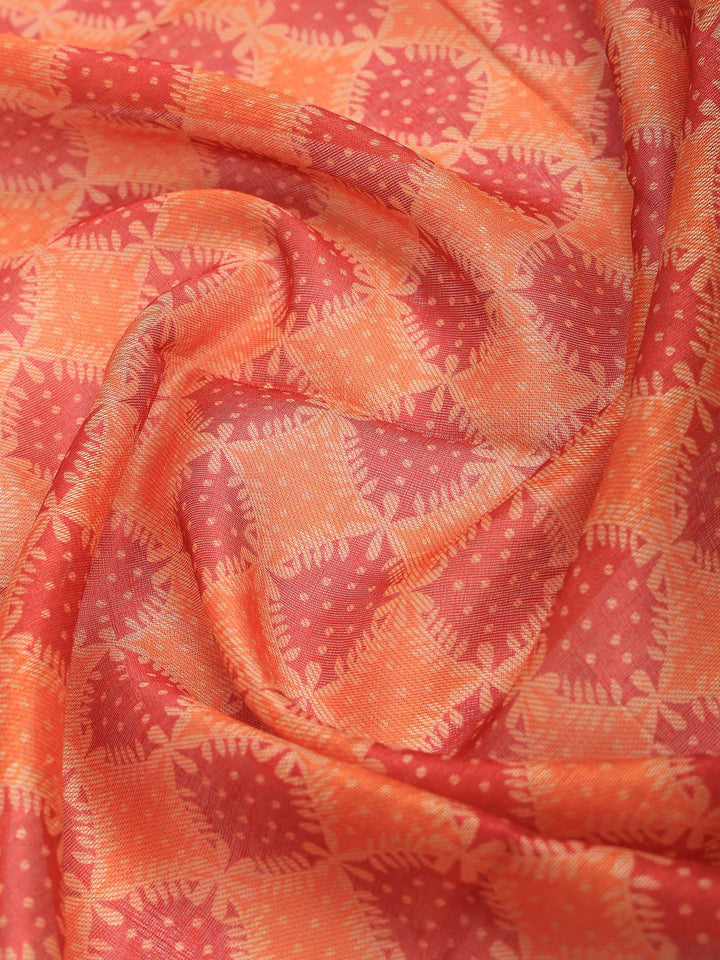 Red Cotton Blend Printed Saree