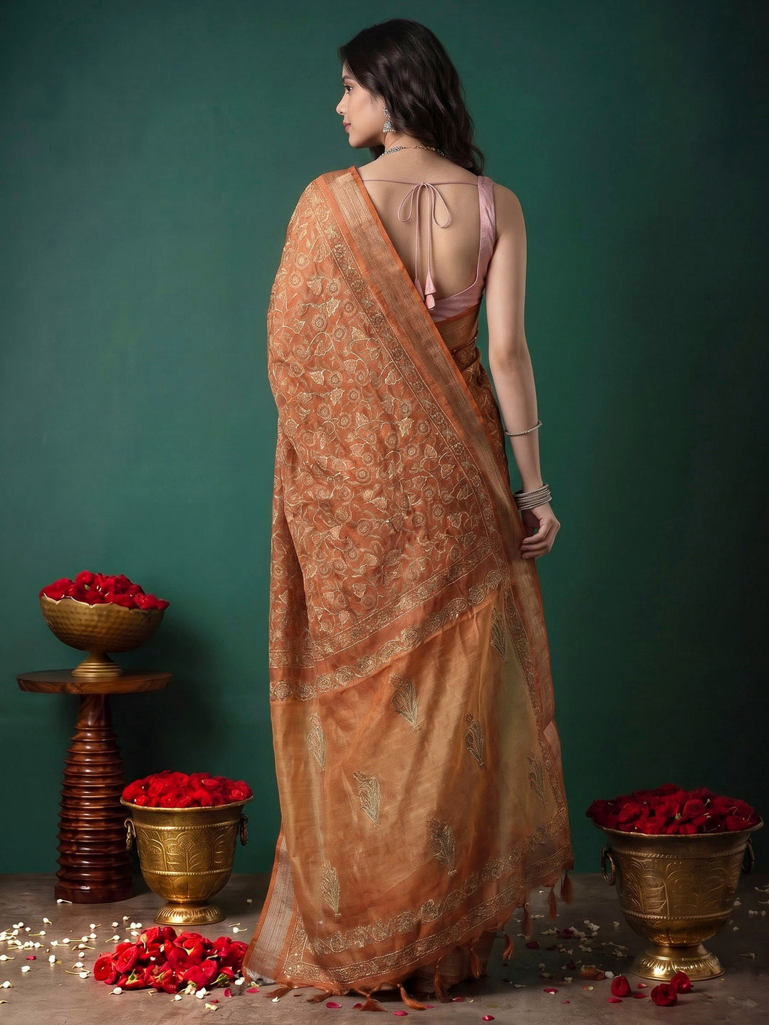 Mustard Cotton Blend Printed Saree