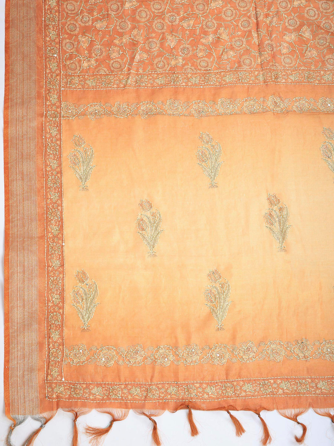 Mustard Cotton Blend Printed Saree