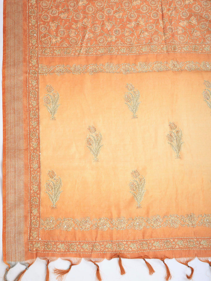 Mustard Cotton Blend Printed Saree