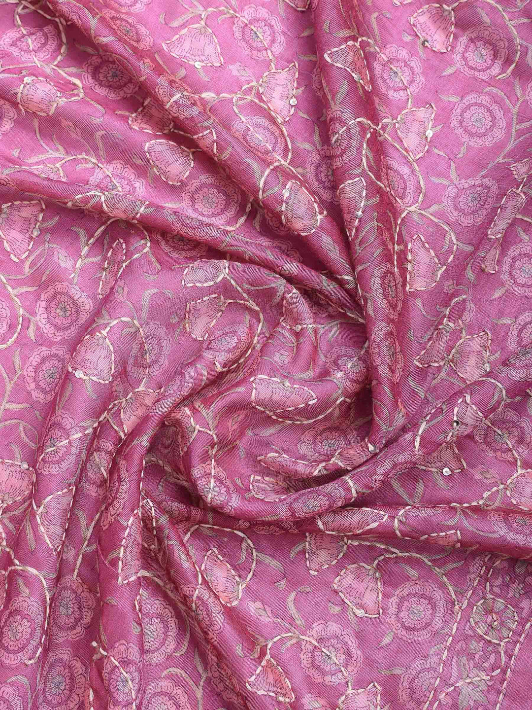 Pink Cotton Blend Printed Saree