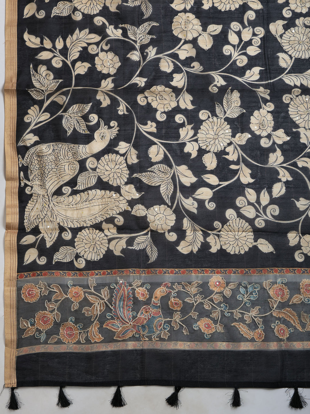 Black Cotton Blend Printed Saree