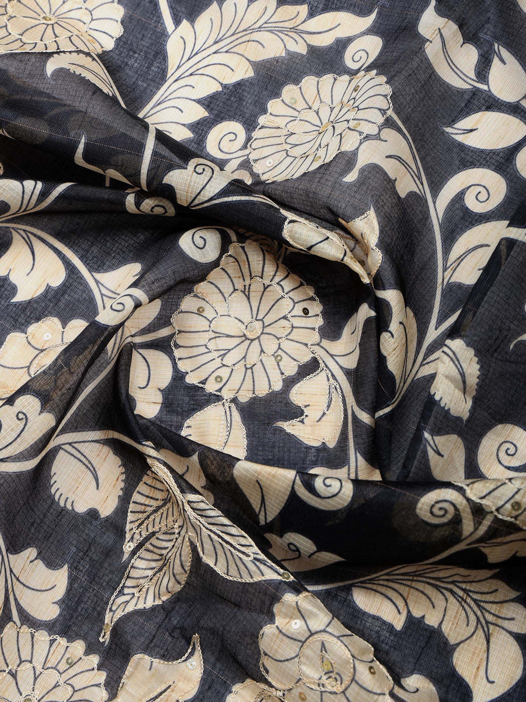 Black Cotton Blend Printed Saree