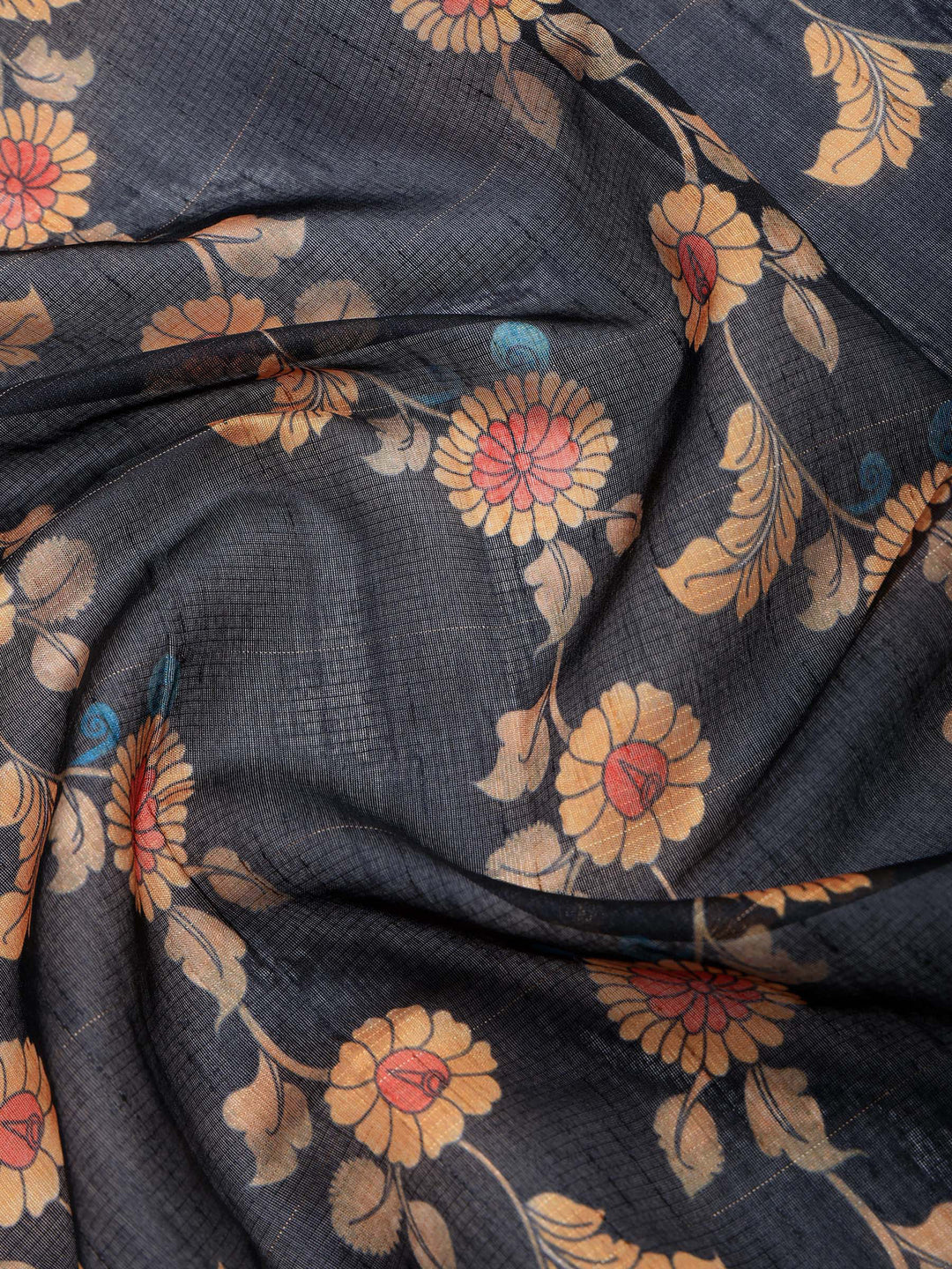 Black Cotton Blend Printed Saree