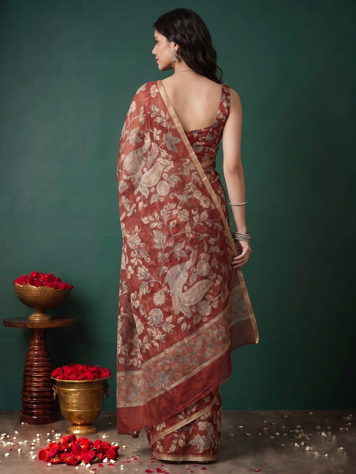 Maroon Cotton Blend Printed Saree