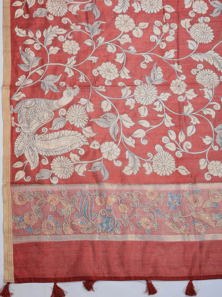 Maroon Cotton Blend Printed Saree