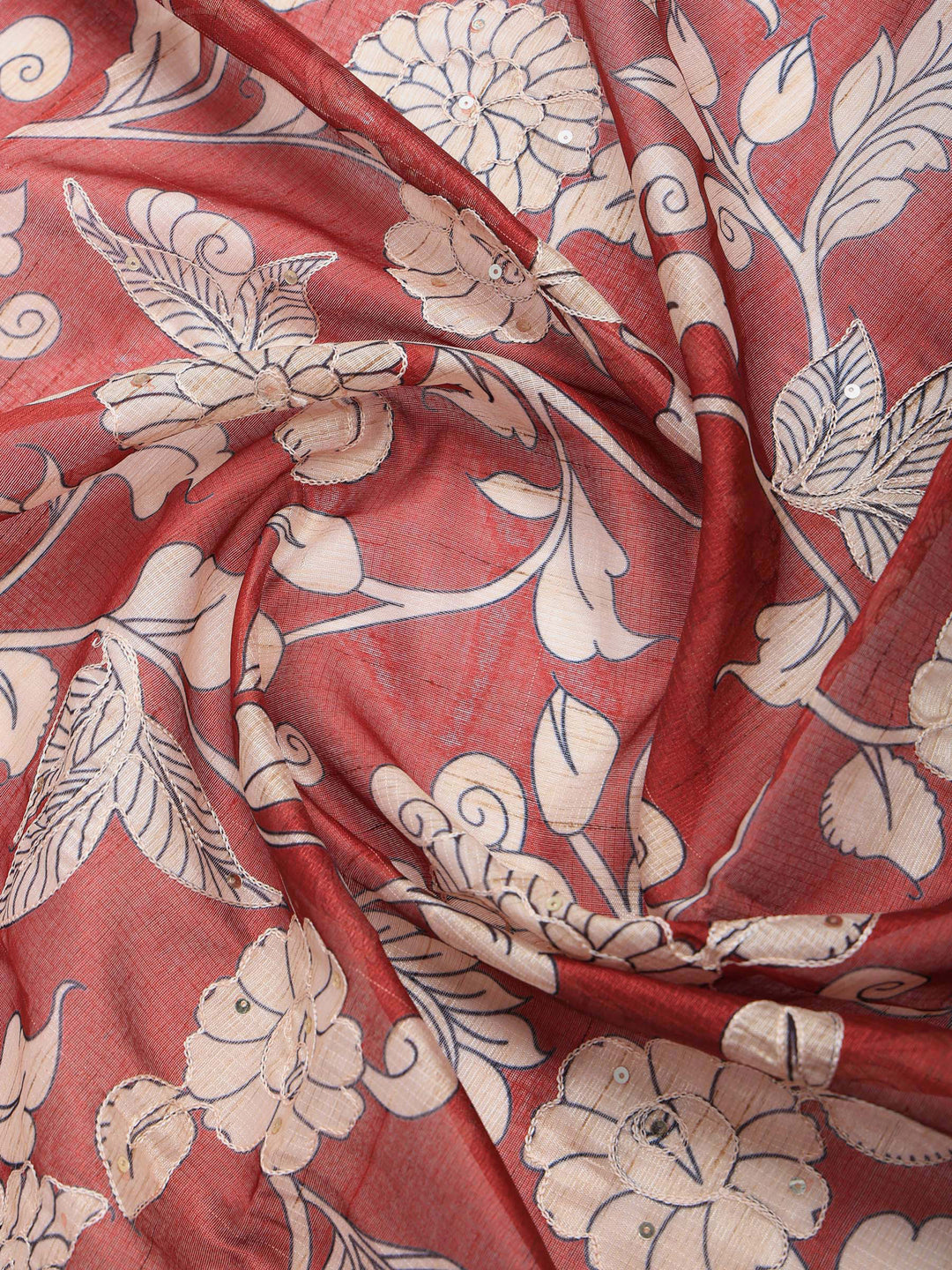 Maroon Cotton Blend Printed Saree