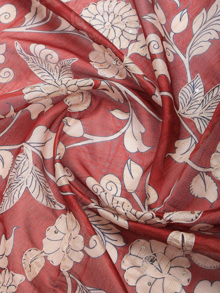 Maroon Cotton Blend Printed Saree