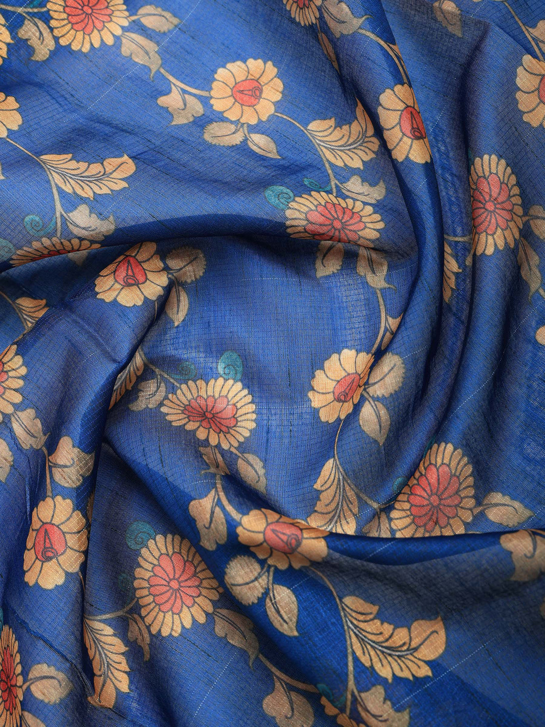 Navy Blue Cotton Blend Printed Saree