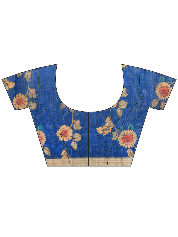 Navy Blue Cotton Blend Printed Saree