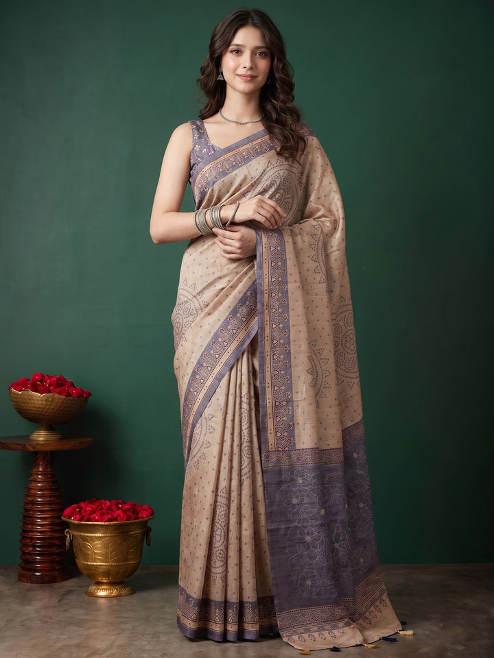 Grey Art Silk Printed Saree