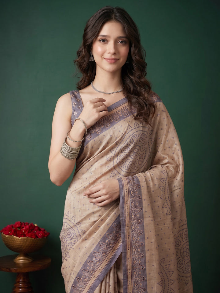 Grey Art Silk Printed Saree