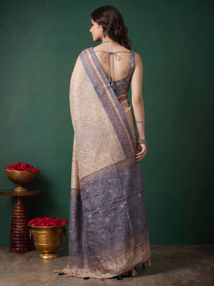 Grey Art Silk Printed Saree