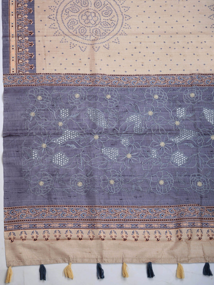 Grey Art Silk Printed Saree