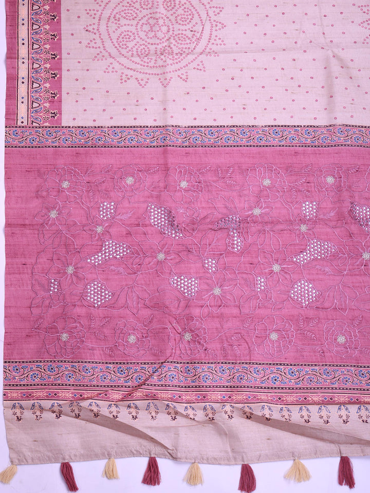 Pink Art Silk Printed Saree