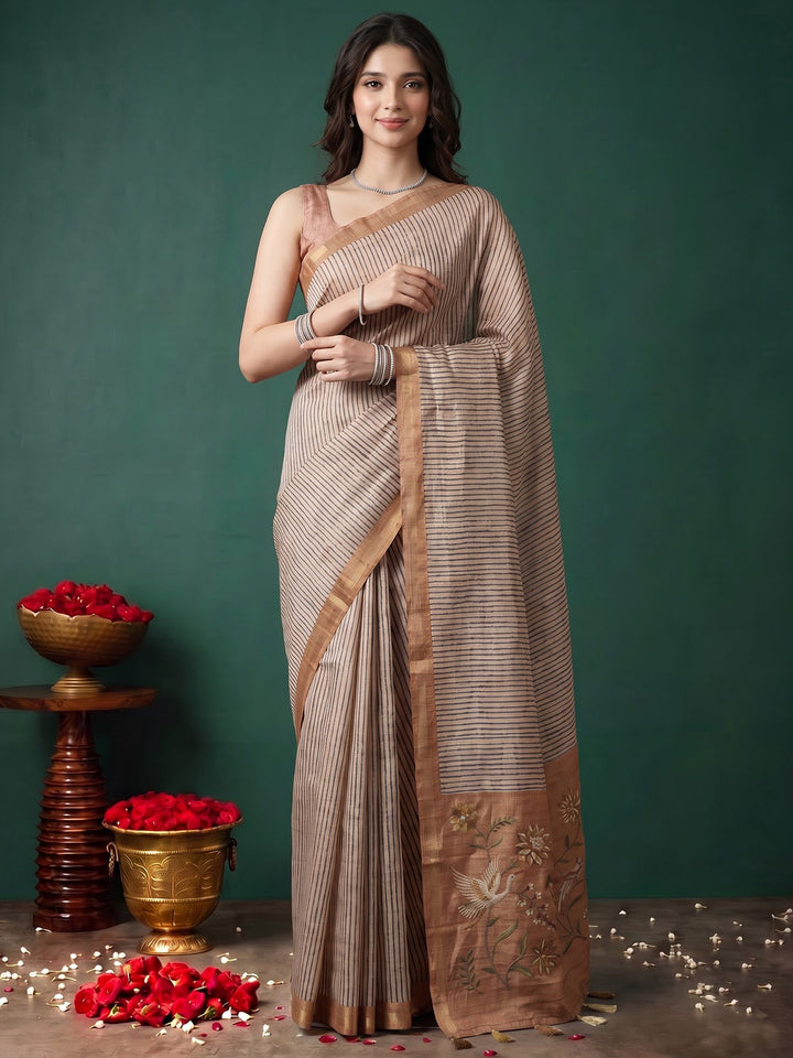 Brown Art Silk Printed Saree