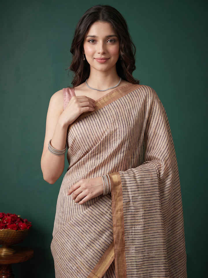 Brown Art Silk Printed Saree