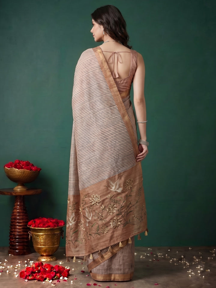 Brown Art Silk Printed Saree