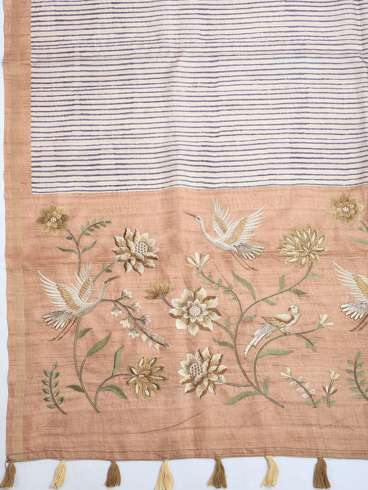 Brown Art Silk Printed Saree