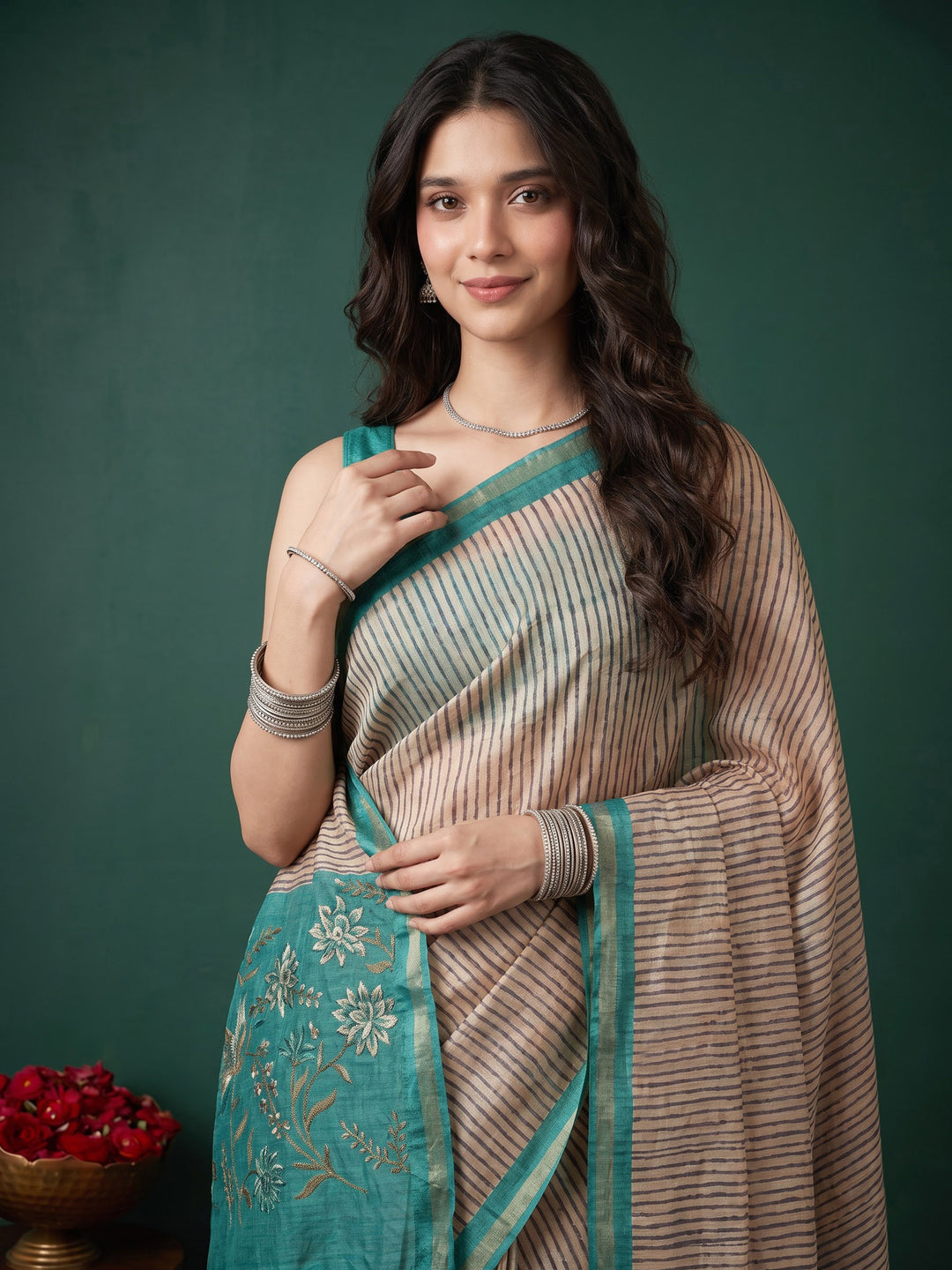 Green Art Silk Printed Saree