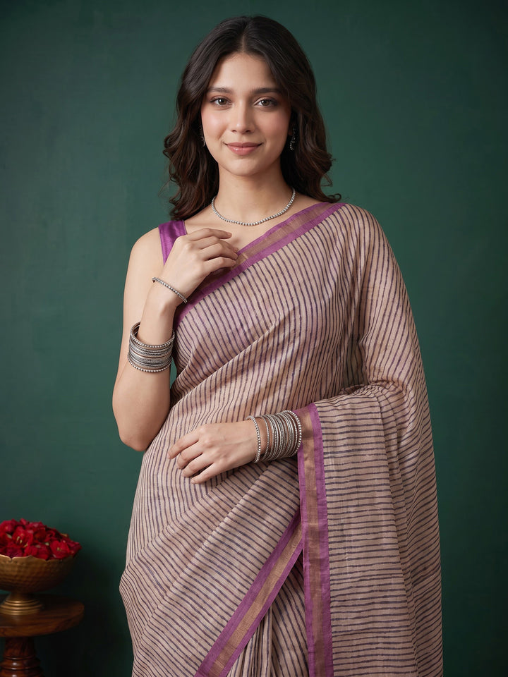 Lavender Art Silk Printed Saree