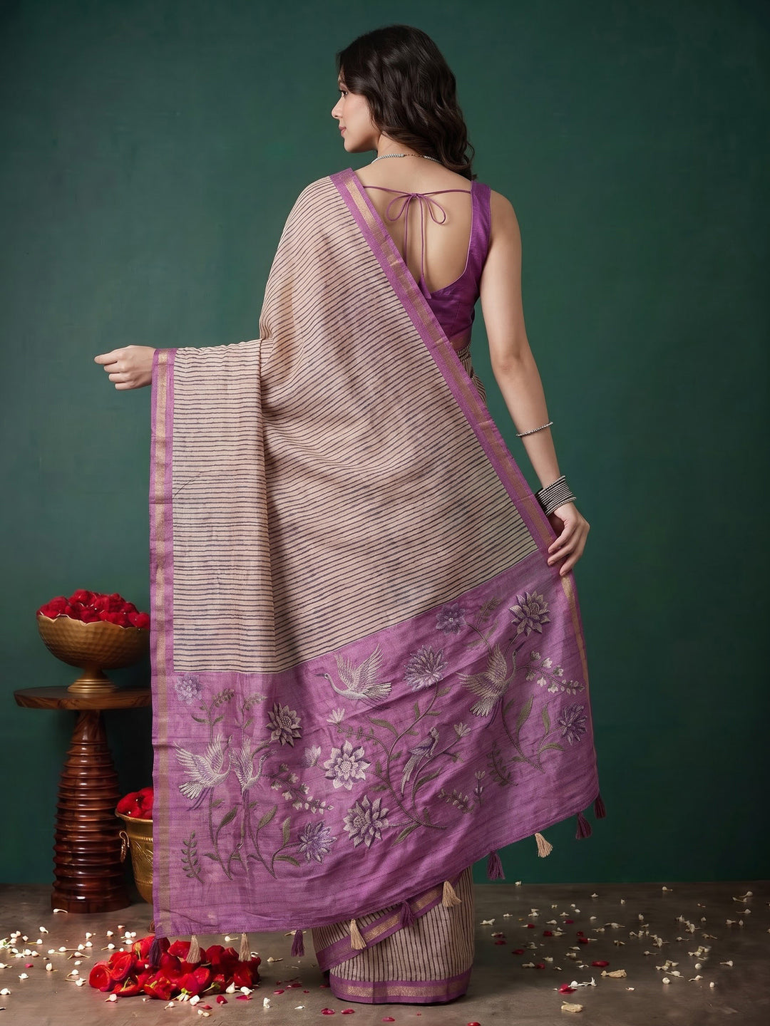 Lavender Art Silk Printed Saree