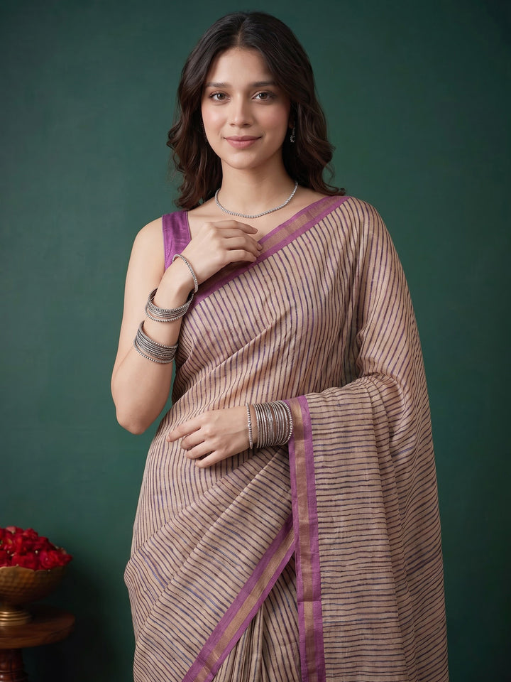 Lavender Art Silk Printed Saree