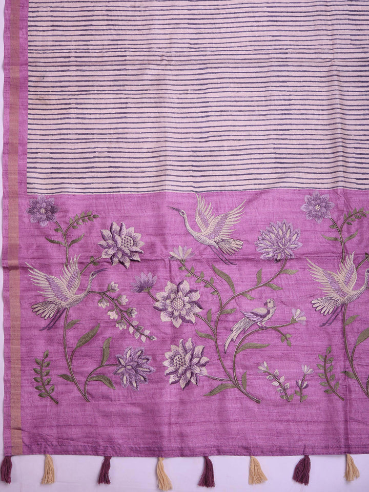 Lavender Art Silk Printed Saree