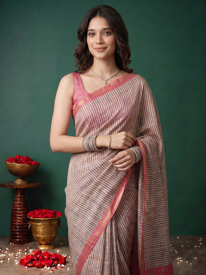 Pink Art Silk Printed Saree