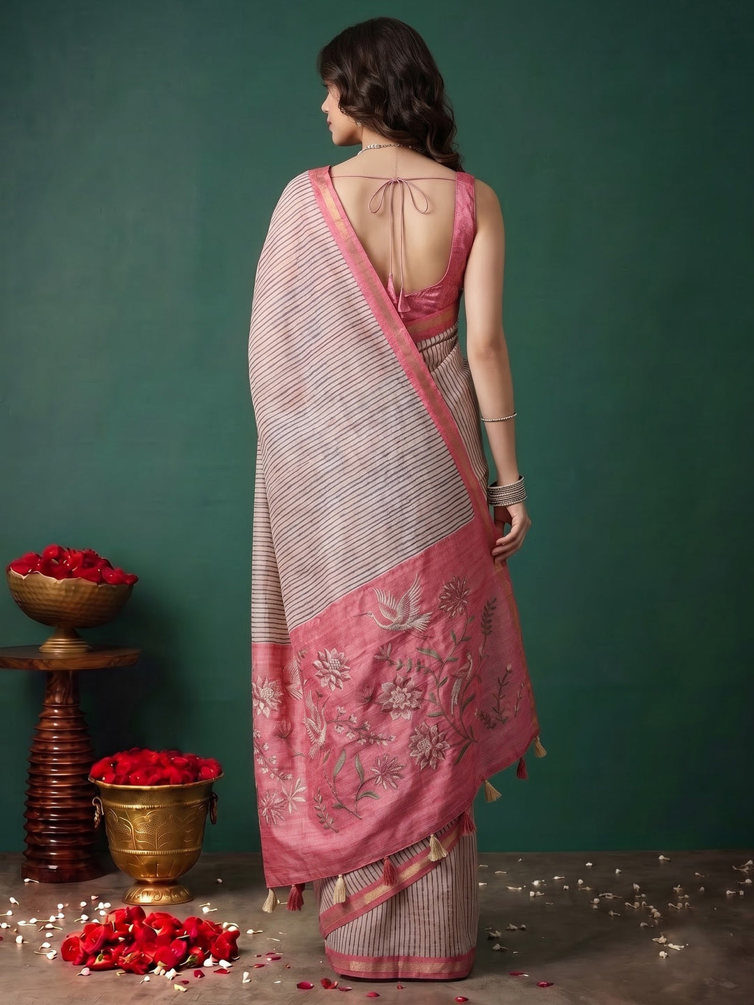 Pink Art Silk Printed Saree