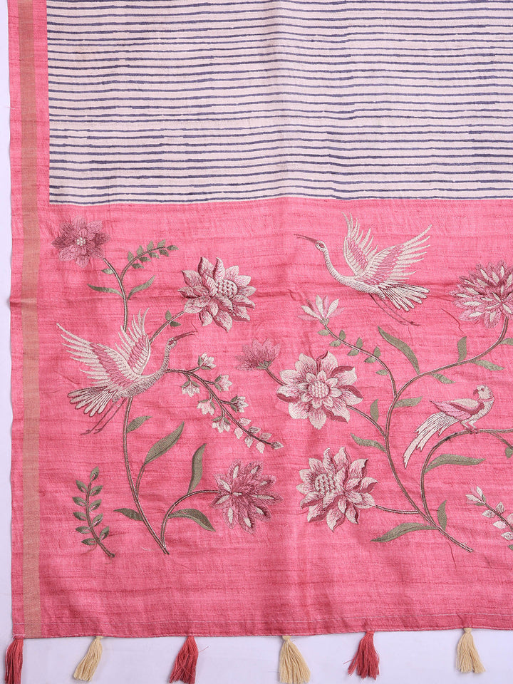 Pink Art Silk Printed Saree