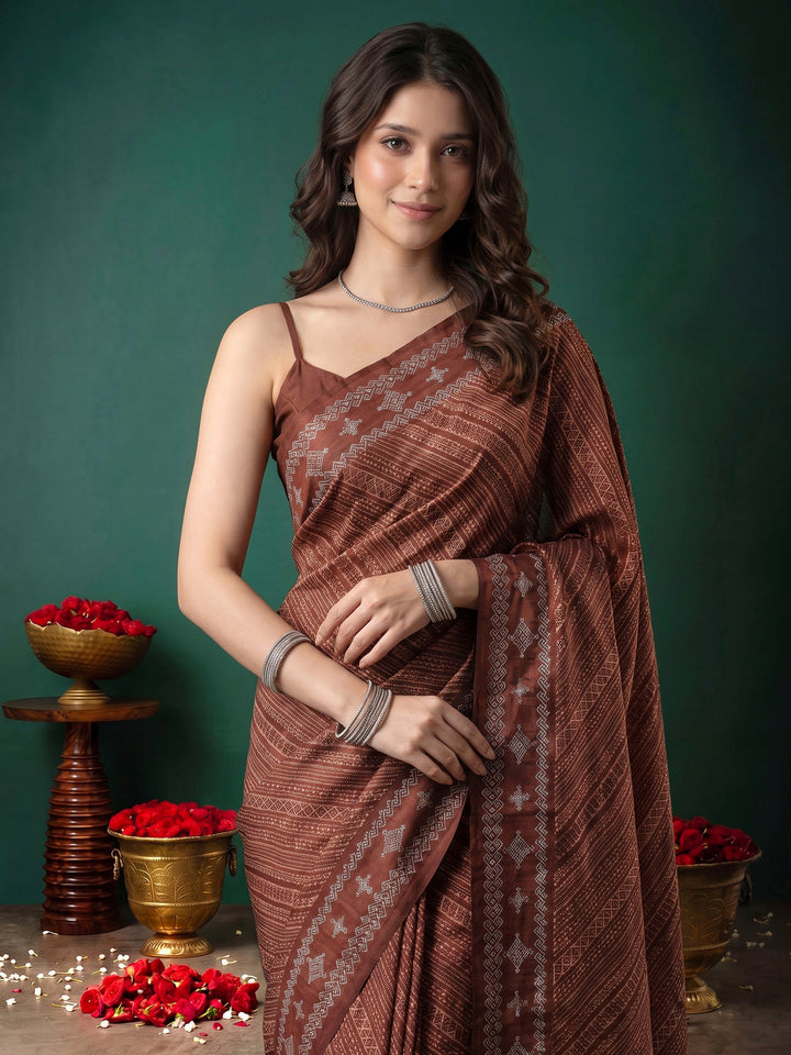 Maroon Art Silk Printed Saree