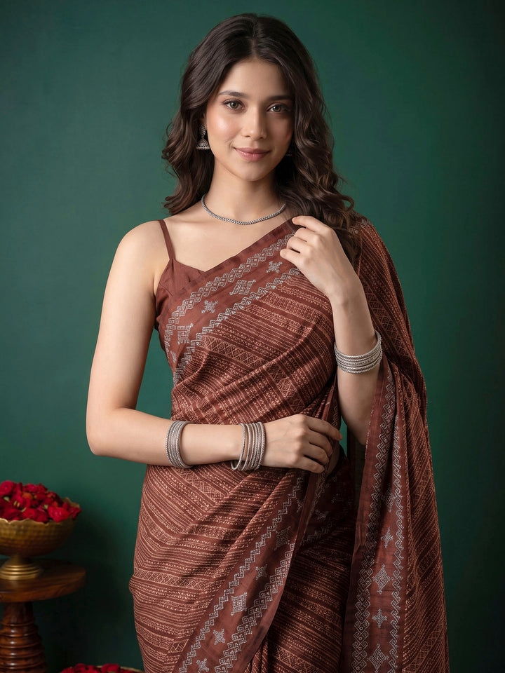Maroon Art Silk Printed Saree