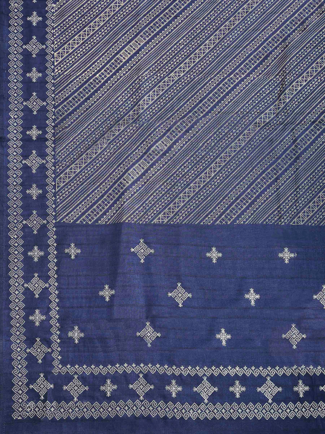 Navy Blue Art Silk Printed Saree