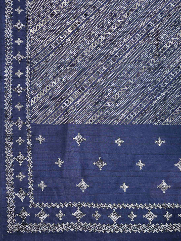 Navy Blue Art Silk Printed Saree