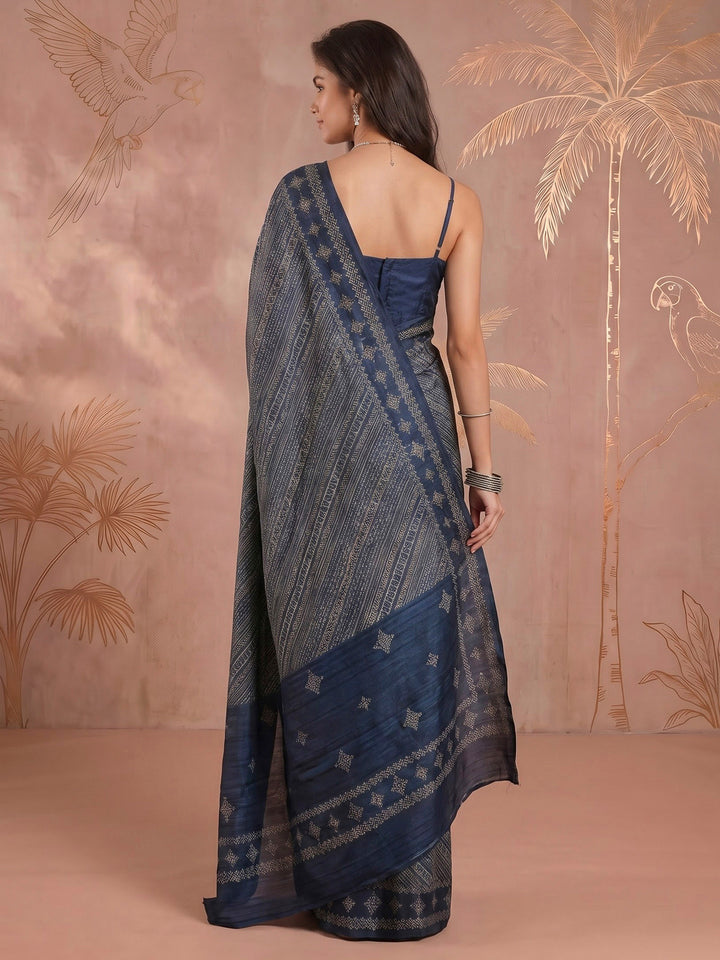 Teal Blue Art Silk Printed Saree