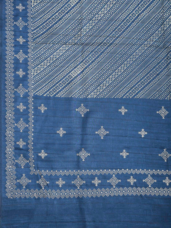 Teal Blue Art Silk Printed Saree