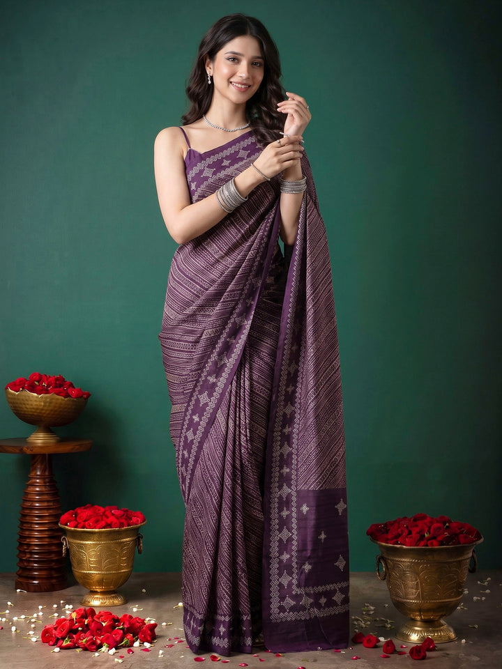 Wine Art Silk Printed Saree