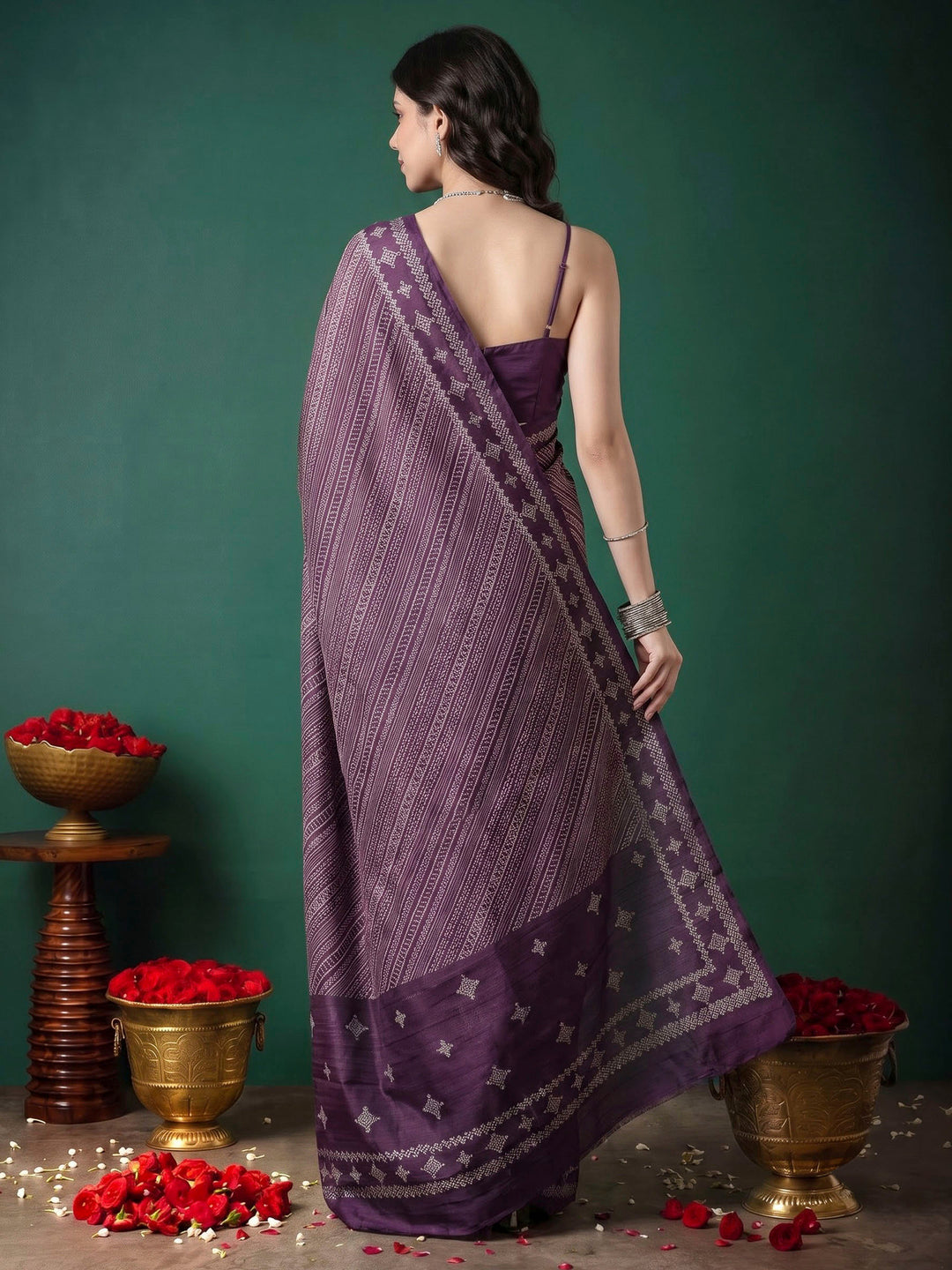 Wine Art Silk Printed Saree
