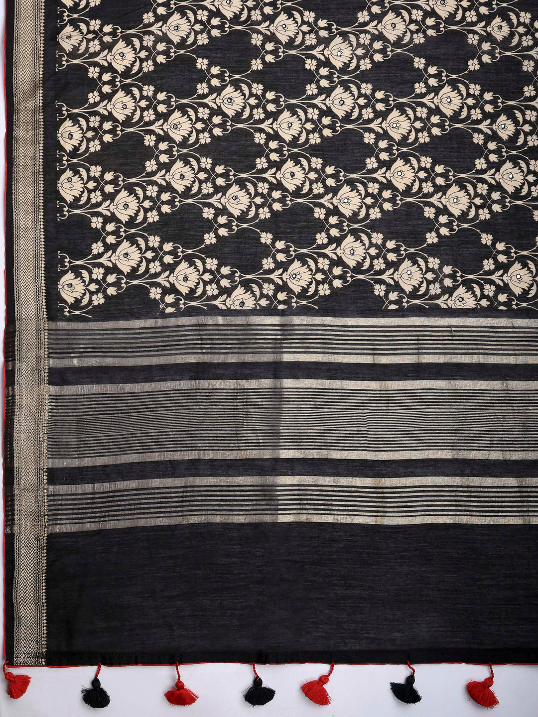 Black Cotton Blend Printed Sarees