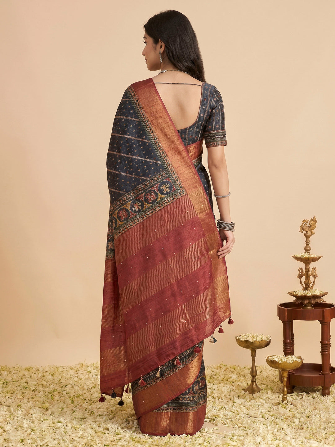 Black Tussar Printed Sarees