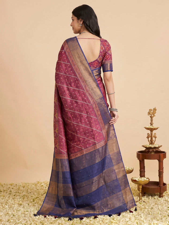 Wine Tussar Printed Sarees