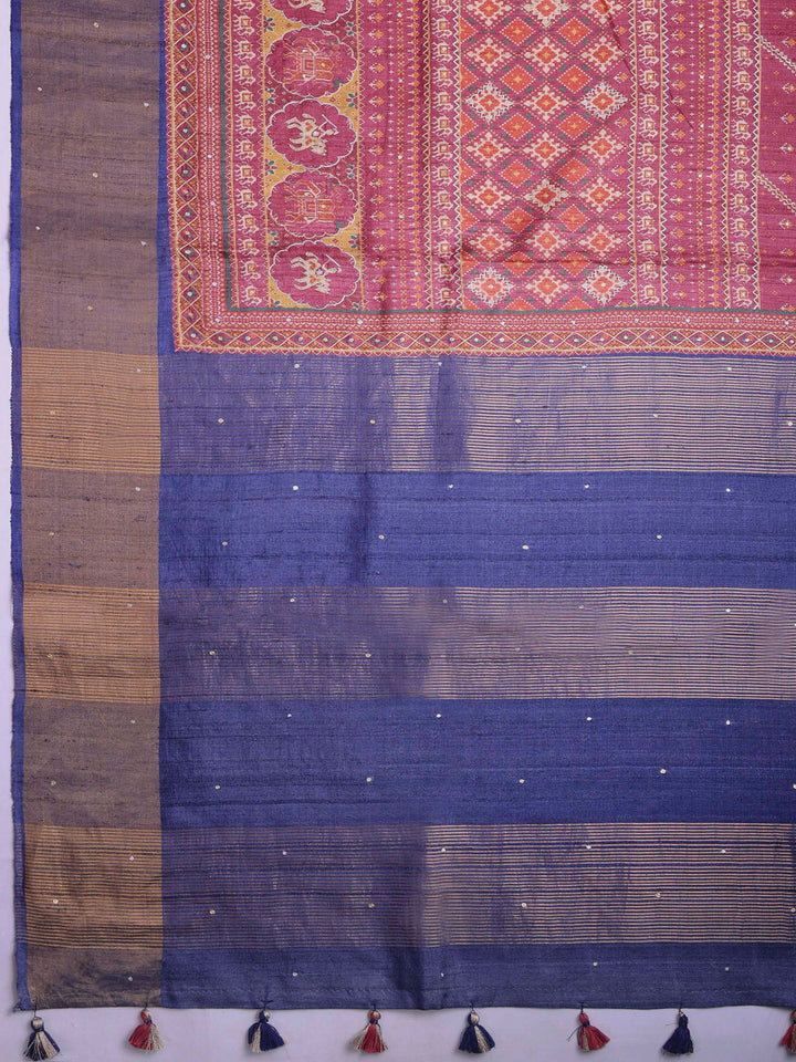 Wine Tussar Printed Sarees
