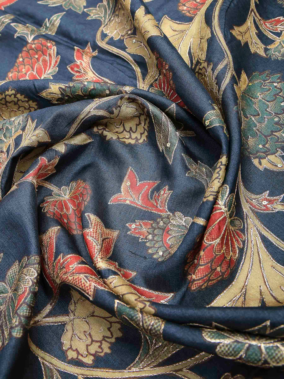 Grey Blue Tussar Printed Sarees