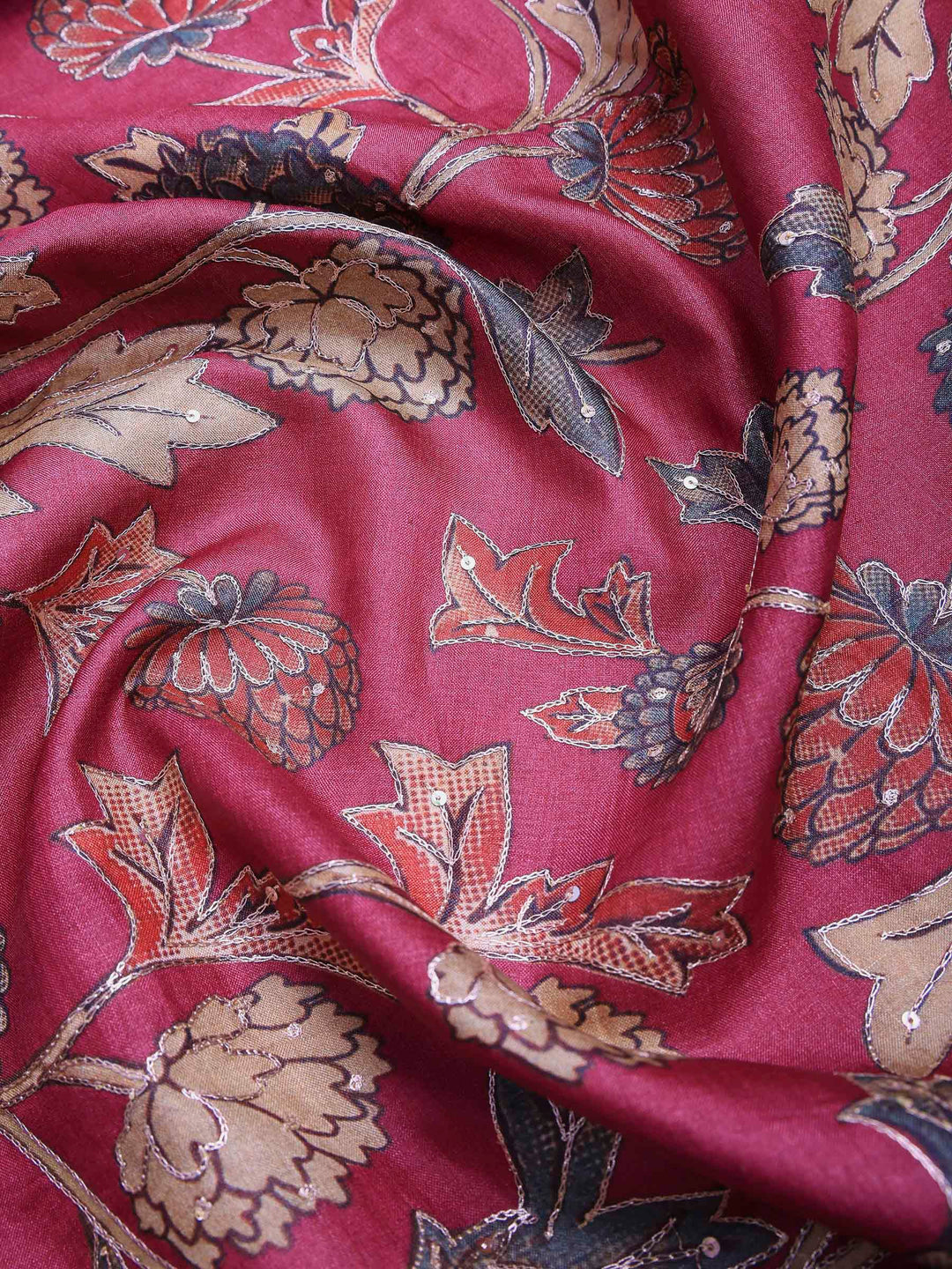 Magenta Tussar Printed Sarees