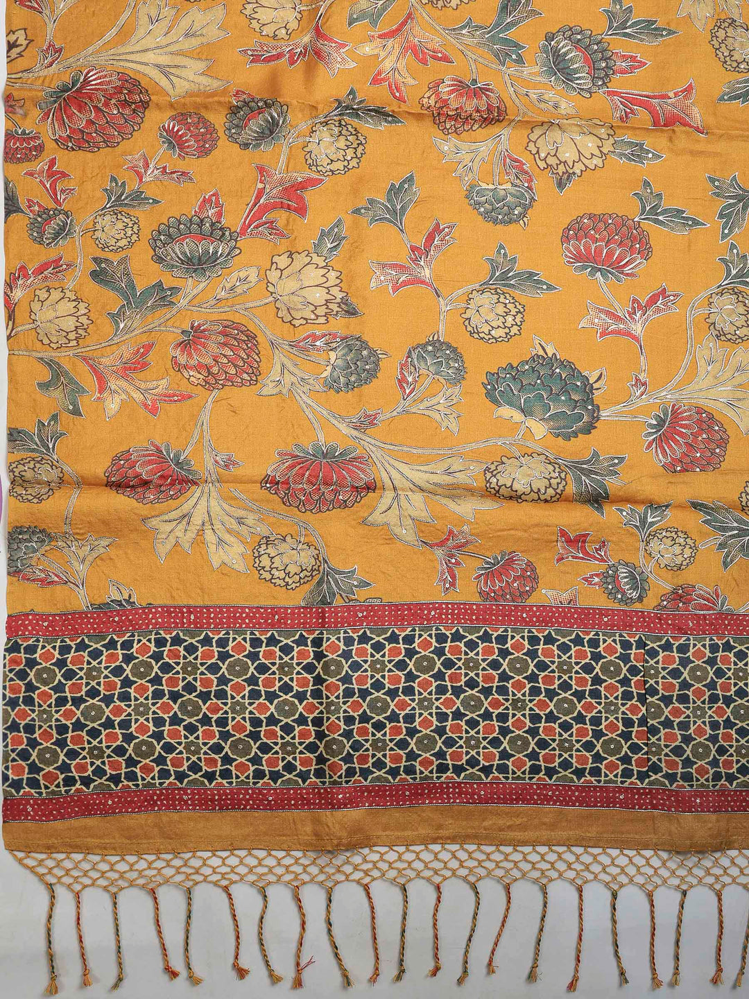 Mustard Tussar Printed Sarees