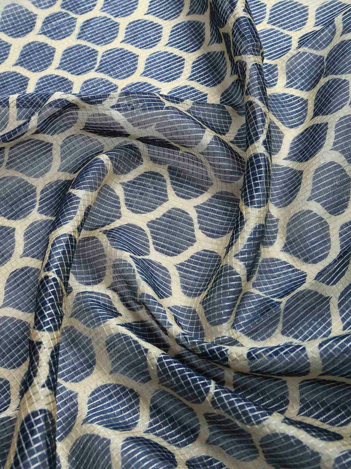 Navy Blue Cotton Blend Printed Sarees
