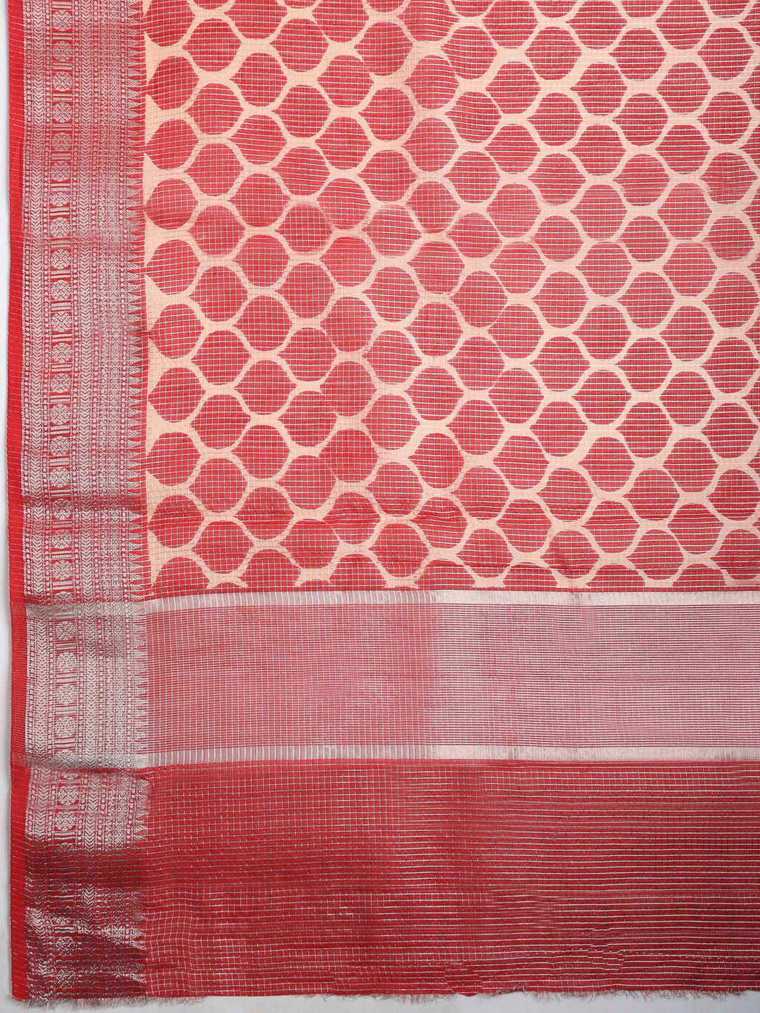 Red Cotton Blend Printed Sarees