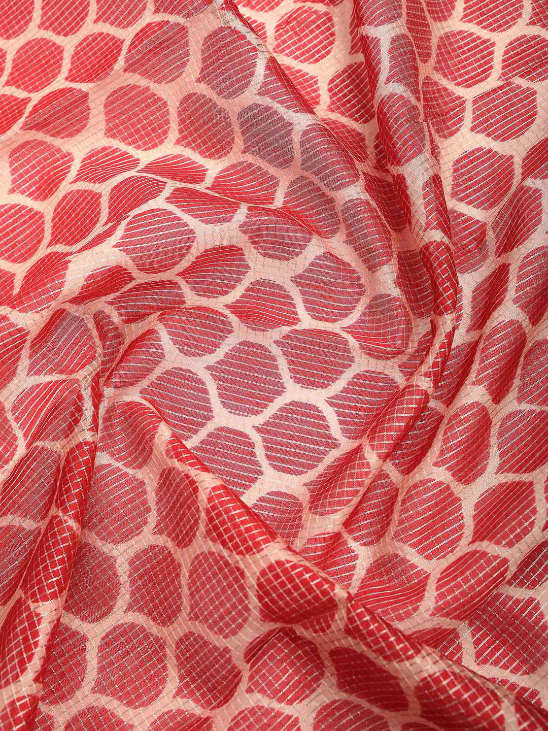 Red Cotton Blend Printed Sarees