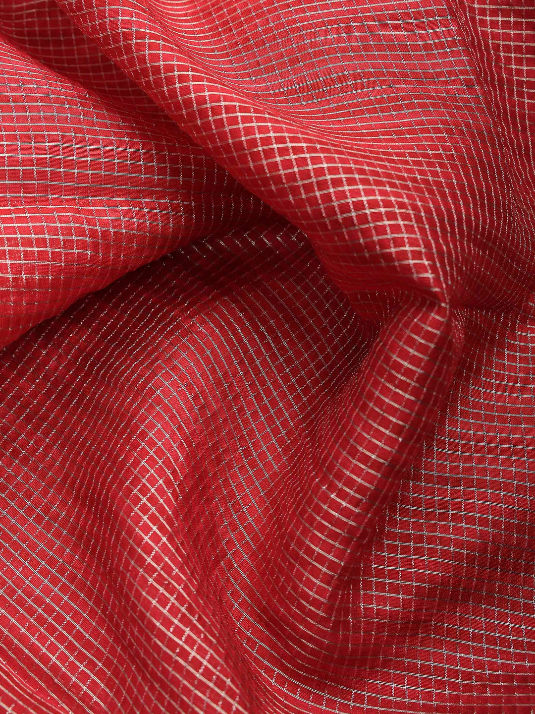 Red Cotton Blend Printed Sarees